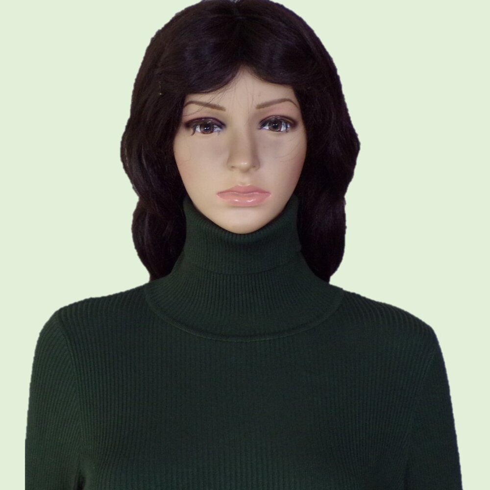 ROCOROSE size M forest-green knit bodycon long-sleeve turtleneck midi dress - Picture 9 of 13